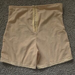 High-Waist Beige Shapewear Shorts with Lace Trim